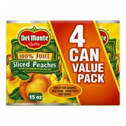 Del Monte Yellow Cling Sliced Peaches in 100% Juice, 15 oz Can (Pack of 4) Canned Fruit