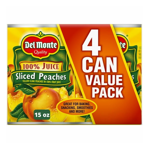 Del Monte Yellow Cling Sliced Peaches in 100% Juice, 15 oz Can (Pack of 4) Canned Fruit