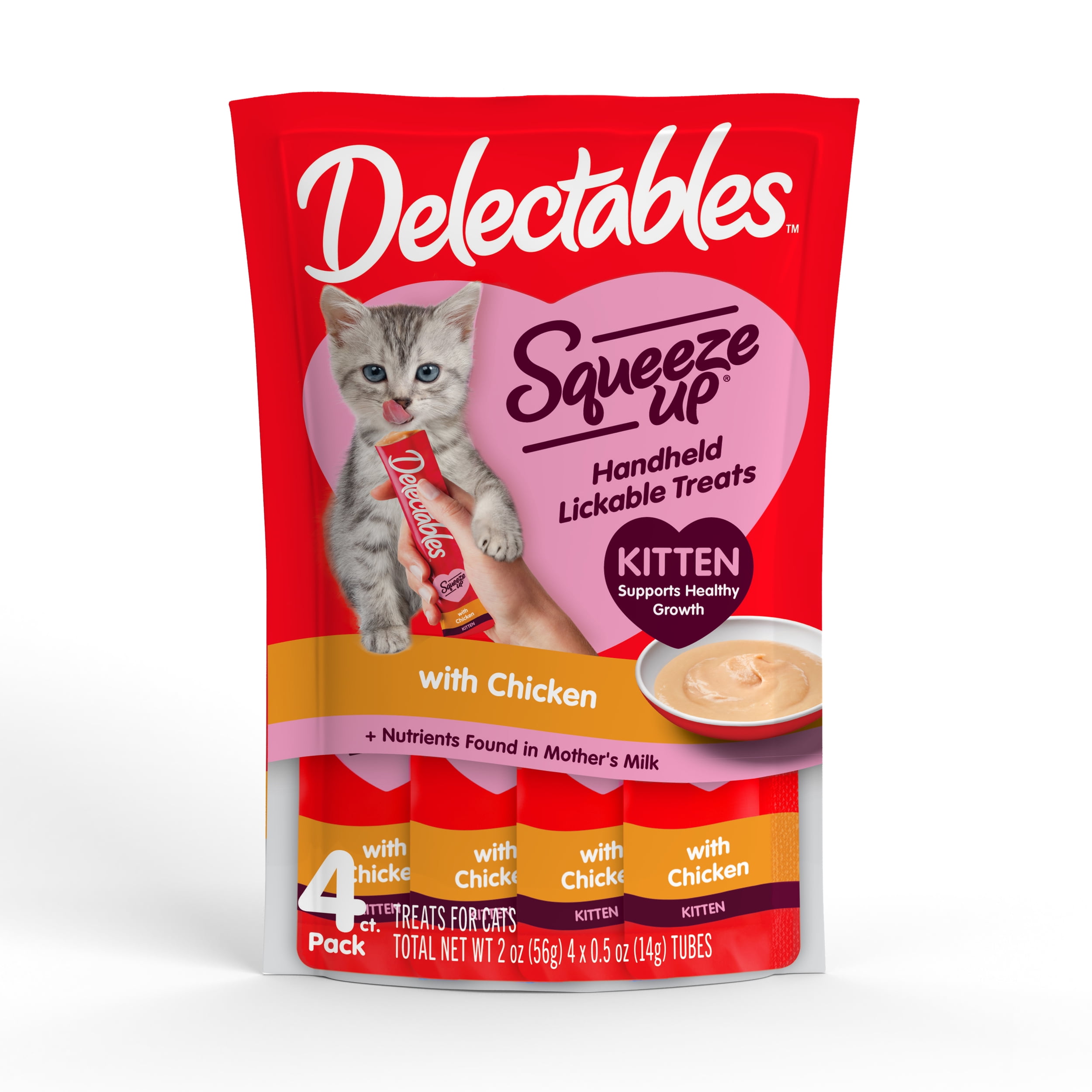 Hartz Delectables Squeeze Up for Kittens, Complete & Balanced Lickable Wet Cat Treat, Chicken, 4ct