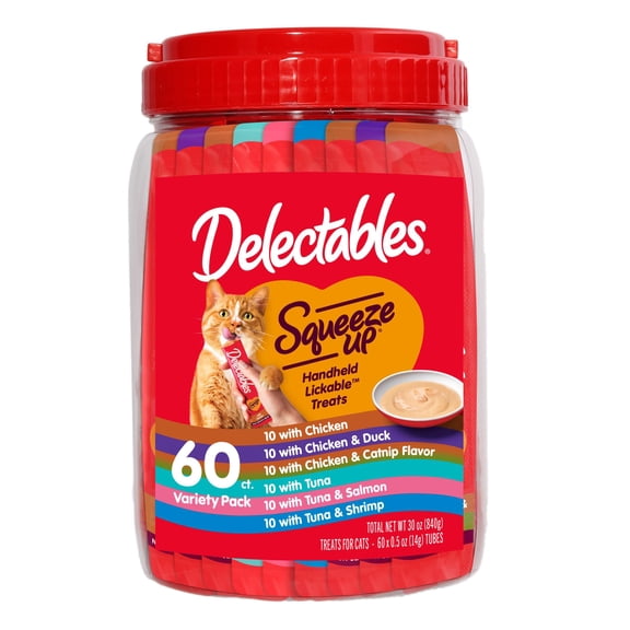 Delectables Squeeze Up Variety Pack Lickable Wet Cat Treats, 0.5-oz tube, 60 count