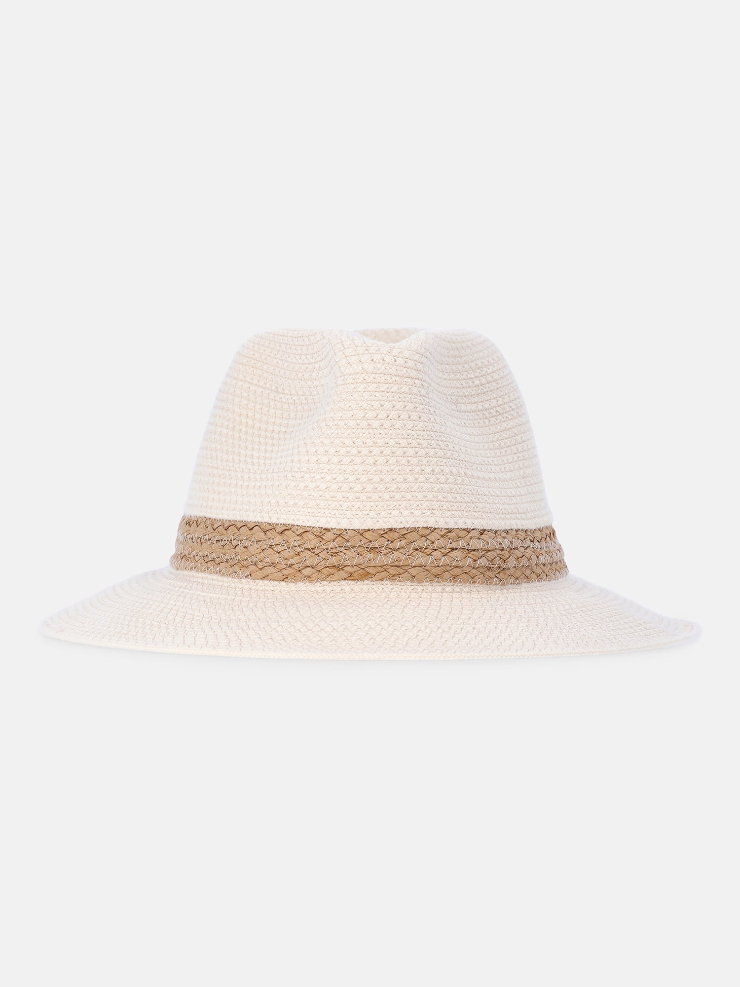 Time and Tru Women's Rope Straw Fedora Hat, Natural
