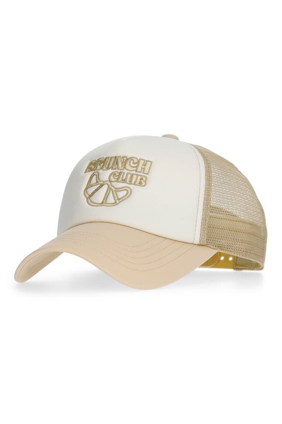 Embroidered Graphic Trucker Hat, Women's, Cream