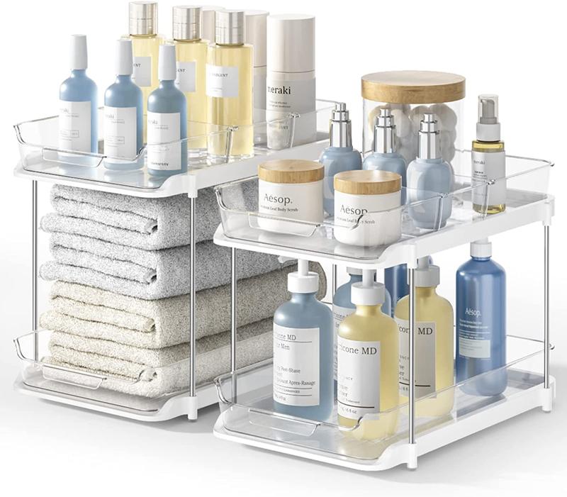DELAMU 2 Sets of 2Tier MultiPurpose Bathroom Under Sink Organizers