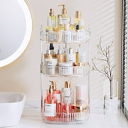 DELAMU 360 Rotating Makeup Organizer for Vanity, Bathroom Countertop Organizer Spinning Perfume Organizer, High-Capacity Cosmetic and Skincare Dresser Make Up H