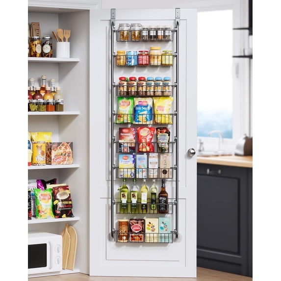 LazySpin Over The Doors Pantry Organizers and Storage, 8 Tier Metal Pantry Doors Organizer Rack for Kitchen, Black