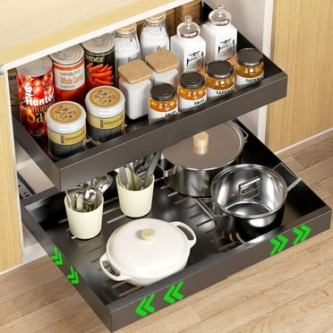 DELAMU Pull Out Cabinet Organizer, Expandable (11.7"-19.7") Pull Out Drawers adjustable for Kitchen, Pantry, Black, Deep 16inch