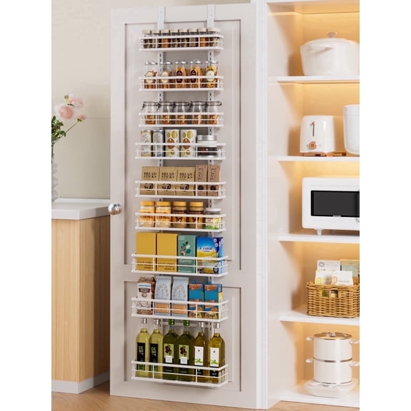 DELAMU Over the Doors Pantry Organizer Rack with 9 Adjustable Baskets, 9 Tiers Dual-Use Hanging or Door Mount Spice Rack Organizer