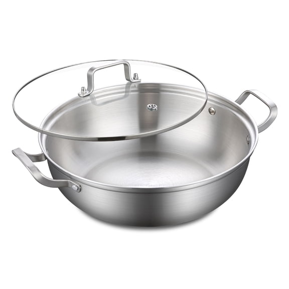DELARLO 12-Inch Tri-Ply Stainless Steel Everyday Pan for Cooking & Baking