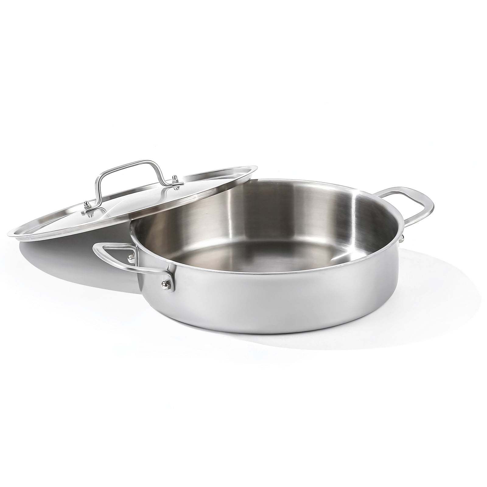 Deep Frying Hotel DELARLO 12-Inch Tri-Ply Stainless Steel Saute Pan with Lid, Induction ...