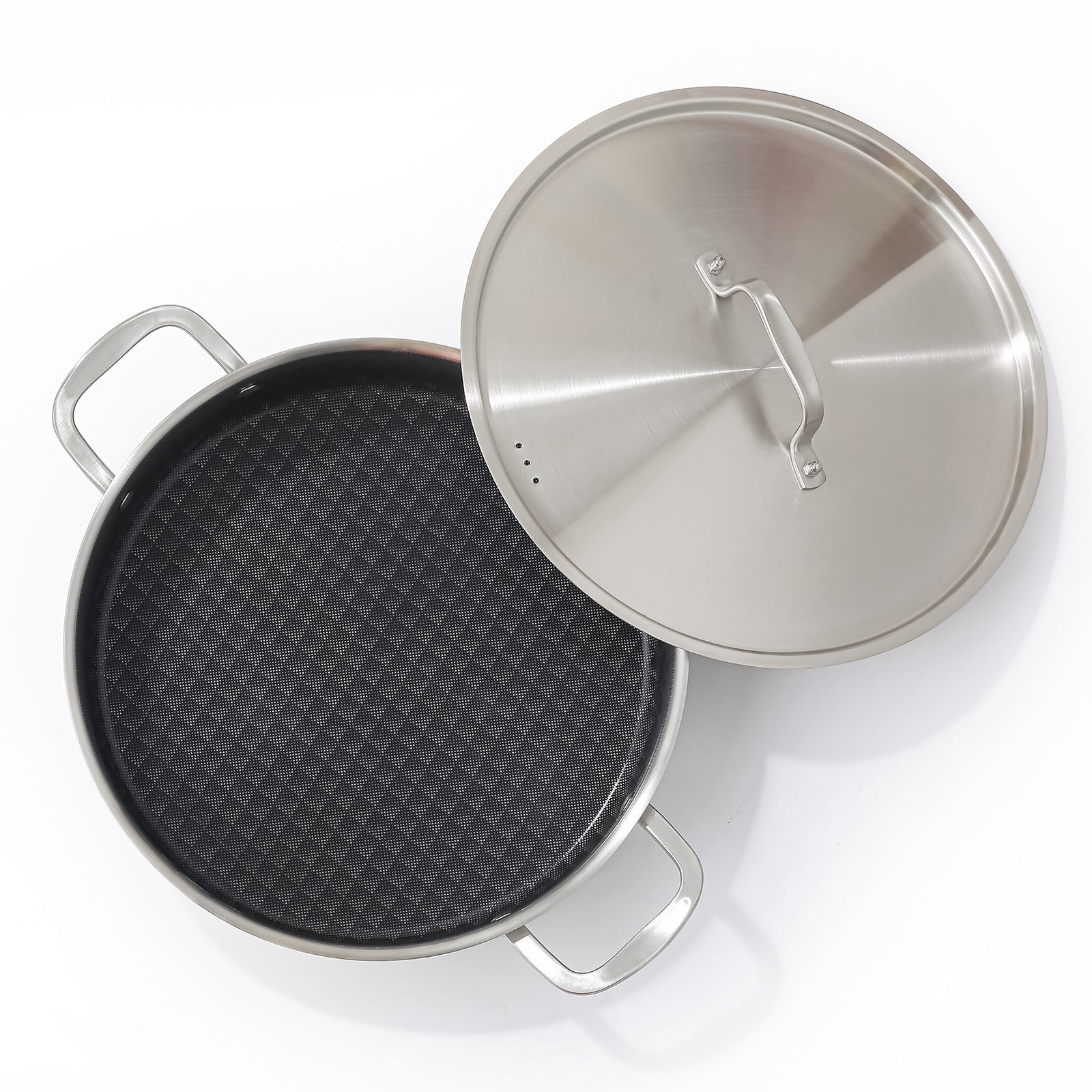 DELARLO 5QT Tri-Ply Stainless Steel Saute Pan Non Stick with Lid,12inch Deep Frying Pan,Large Braiser Pan Induction Compatible,Heavy Duty and Oven Safe