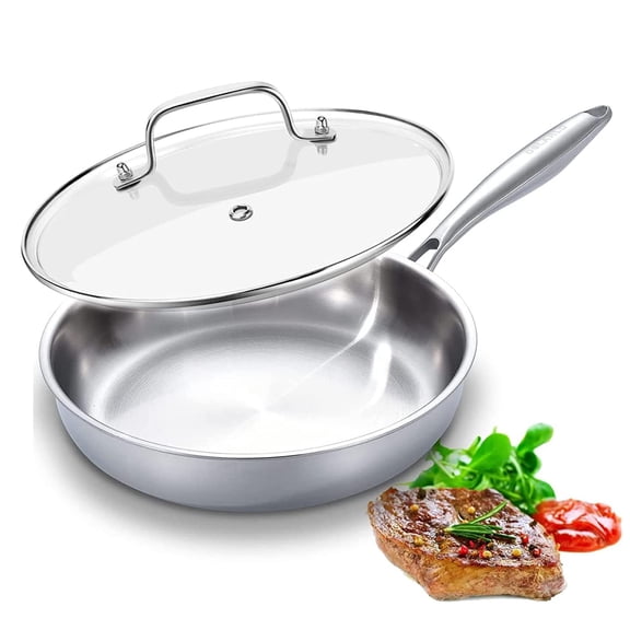 DELARLO Kitchen Whole Body Tri-Ply Stainless Steel Frying Pan, 12 inch,Stainless Steel, Oven safe induction skillet, Pots and Pans set,Suitable for All Stove Y101