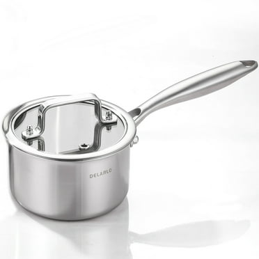 DELARLO Tri-Ply 1QT  Stainless Steel induction Cooking Small Saucepan With Lid,Heavy Bottom milk pan,Dishwasher Safe & Oven Safe