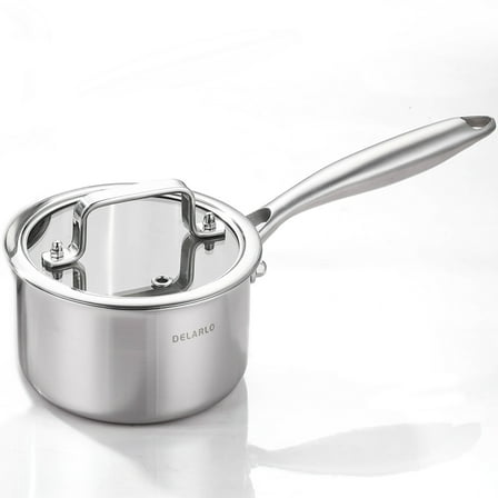 DELARLO 1 Quart Tri-Ply Stainless Steel Saucepan with Lid, Dishwasher & Oven Safe