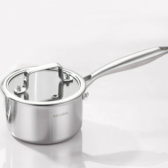 DELARLO Tri-Ply Stainless Steel Aluminum Core 2.5QT Induction Cookware Small Saucepan with Lid