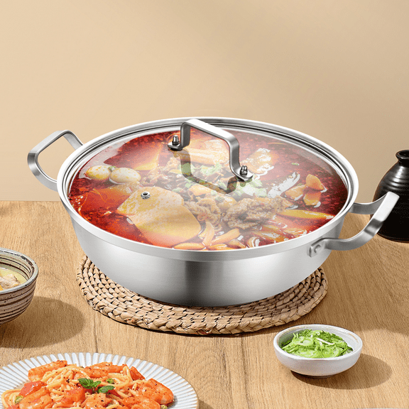 DELARLO 13-Inch Tri-Ply Stainless Steel Multipurpose Cooking Pan with Aluminum Core