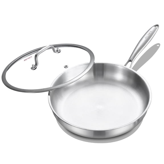 DELARLO Tri-Ply Stainless Steel Frying Pan 8inch With Lid,Oven safe induction skillet, Pots and Pans set,Suitable for All Stove
