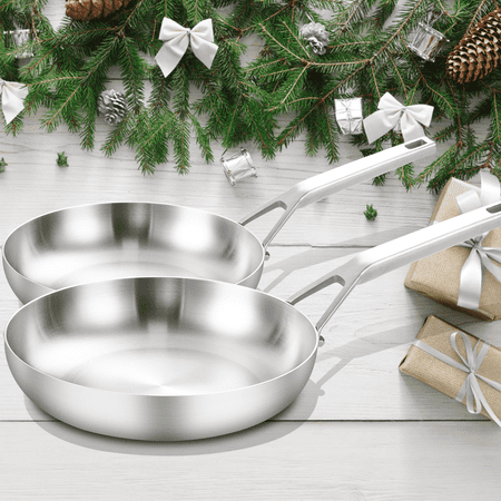 DELARLO 8 & 10-Inch Tri-Ply Stainless Steel Frying Pan Set, Oven Safe, Induction Suitable for All Stoves