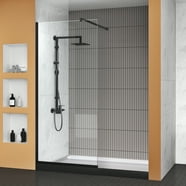 MCOCOD 34" W X 72" H Frameless Shower Screen, Fixed Glass Panel For Walk-In Shower, 3/8" Tempered Glass, Matte Black