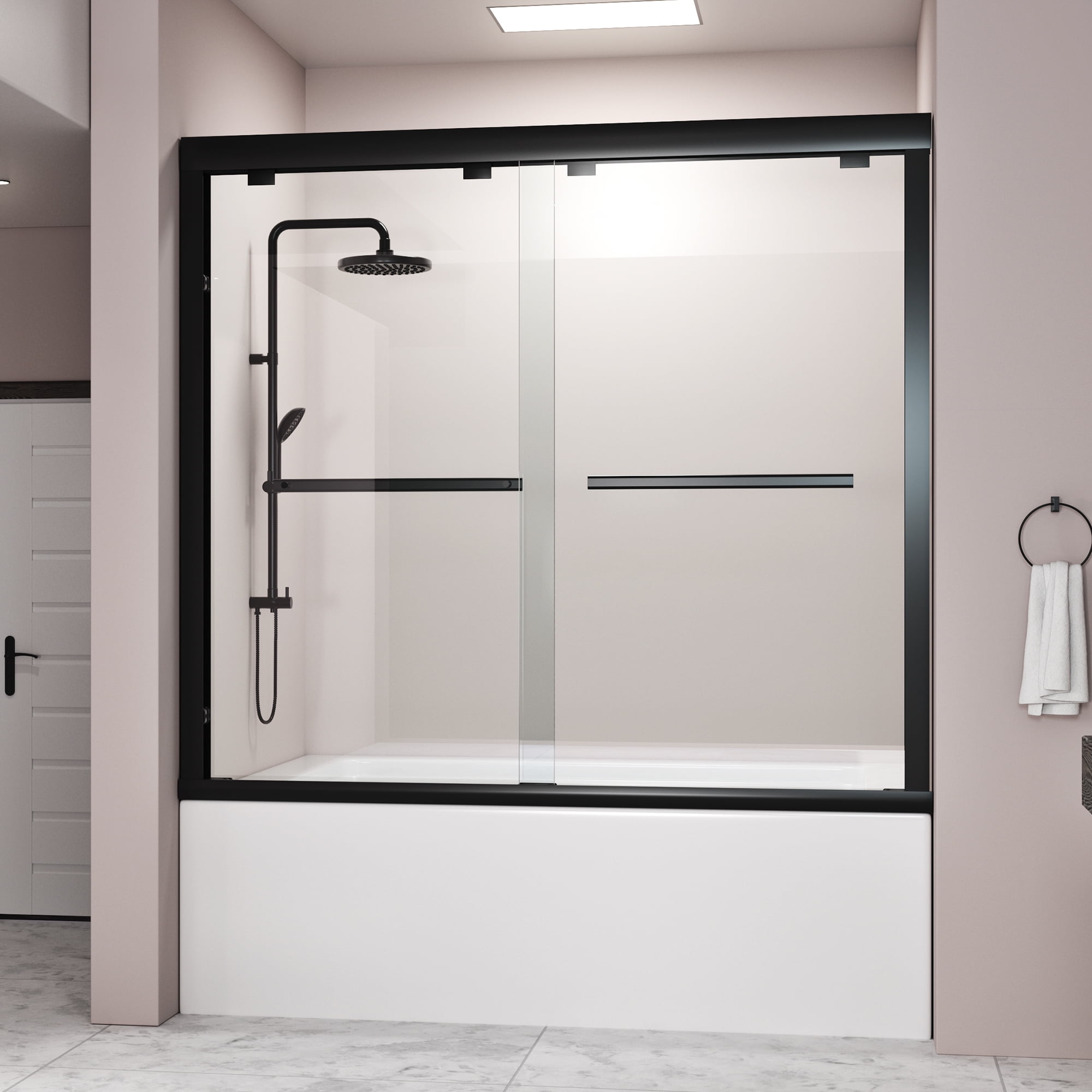 DELAVIN 56-59 in.W x 59 in.H Semi-Frameless Double Sliding Bathtub Door ...