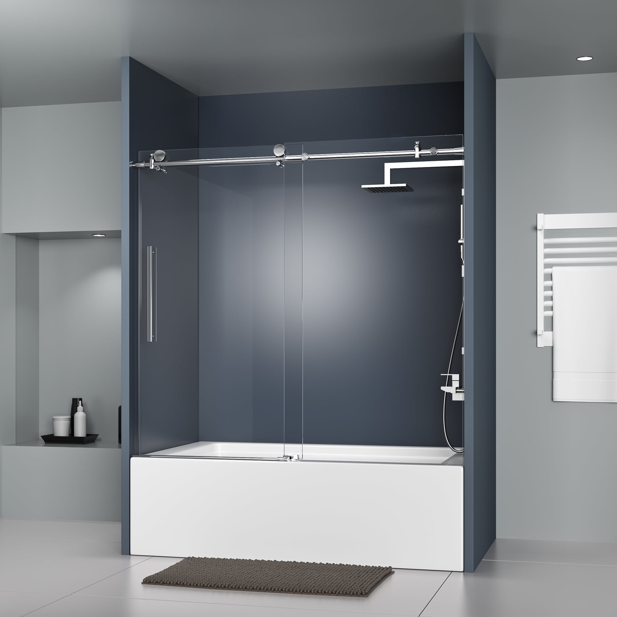 DELAVIN Frameless Bathtub Door, 56-60 In.W X 59 In.H, Clear Glass ...