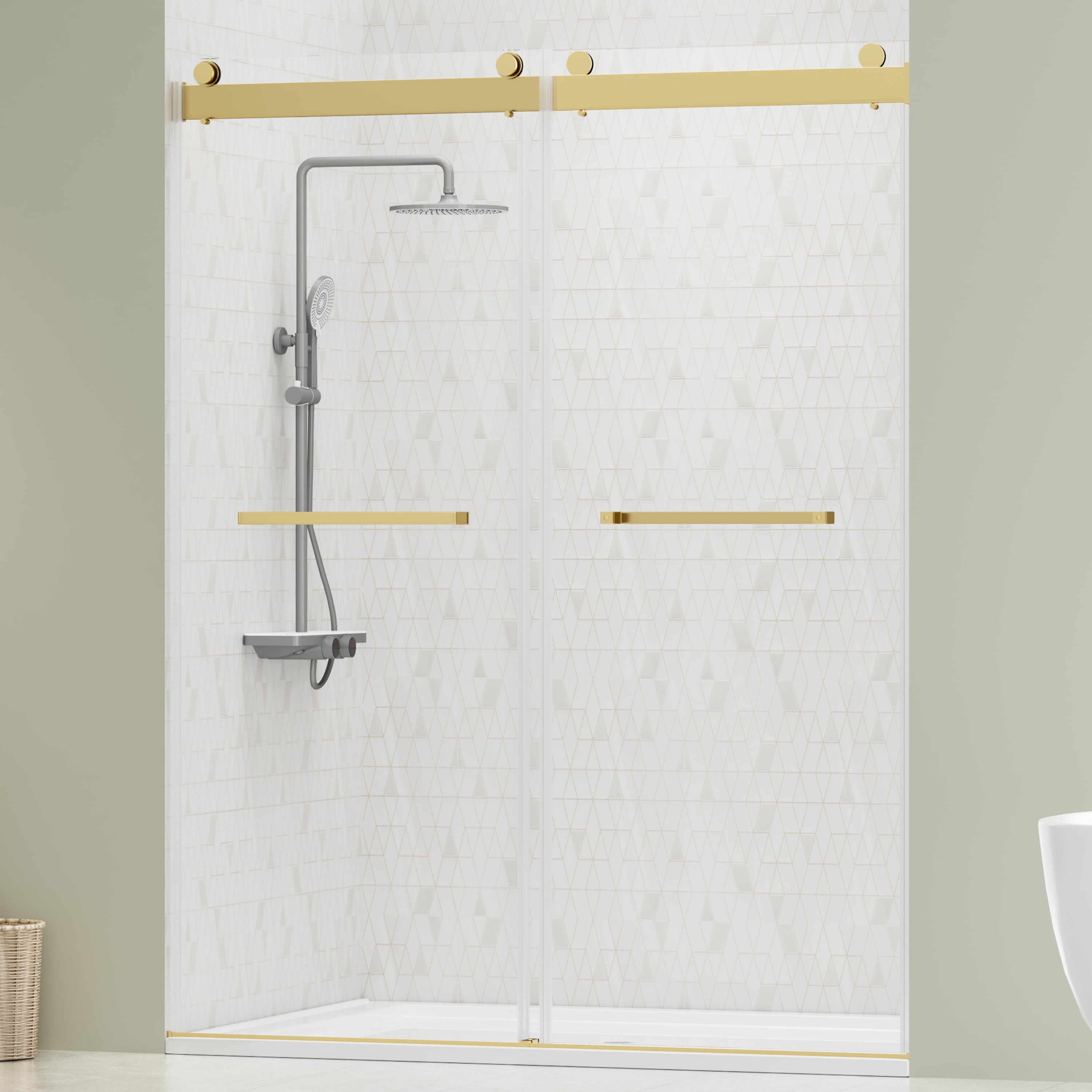 DELAVIN 5660.in W x 75.in Double Sliding Frameless Shower Door, Clear
