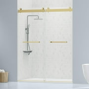 DELAVIN 56-60.in W x 75.in Double Sliding Frameless Shower Door, Clear Tempered Glass, Gold