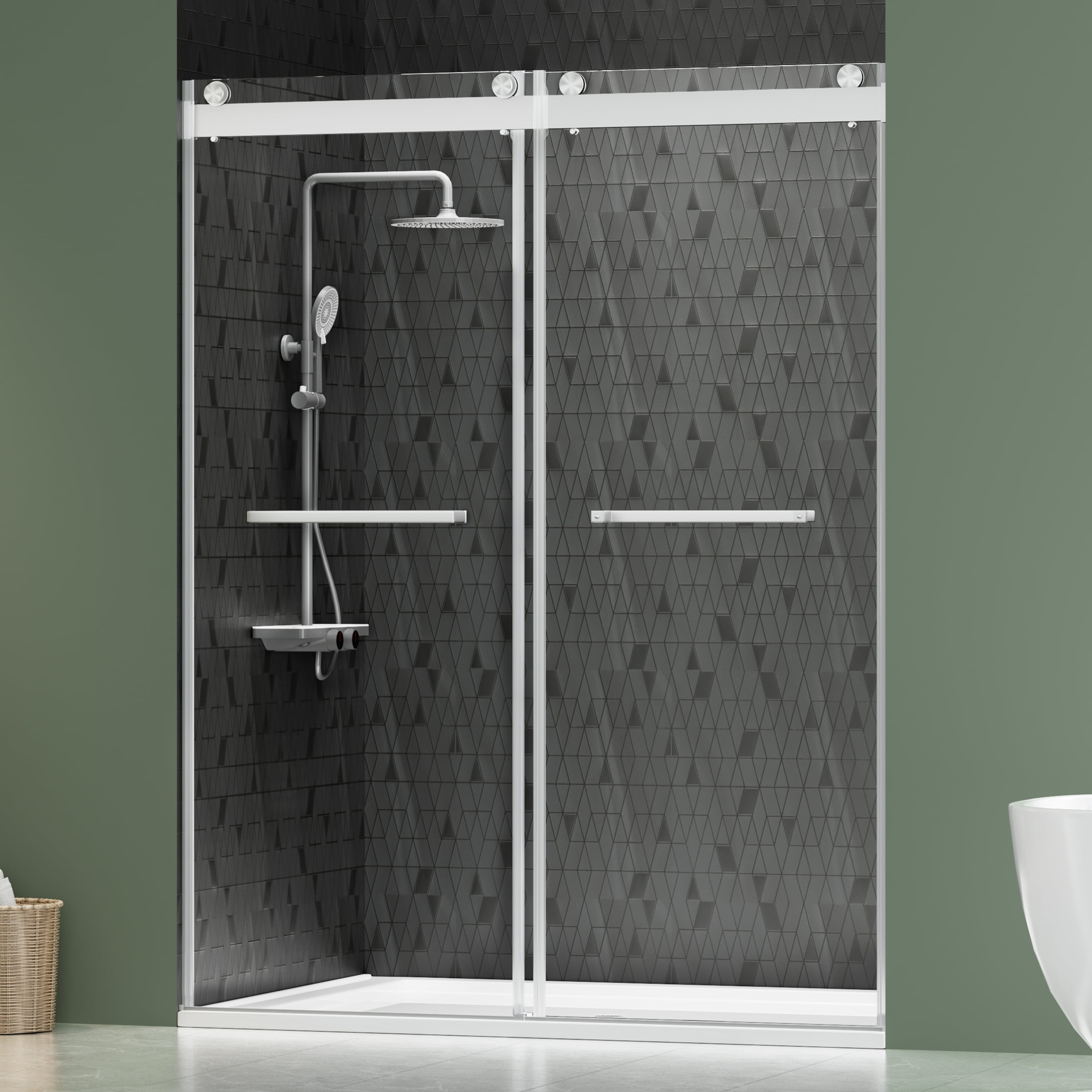 DELAVIN 5660.in W x 75.in H Double Sliding Frameless Shower Door