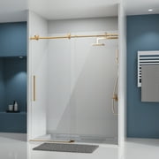 DELAVIN 56-60.in W x 75.in H Frameless Shower Door, Clear Tempered Glass, Stainless Steel Frame, Gold