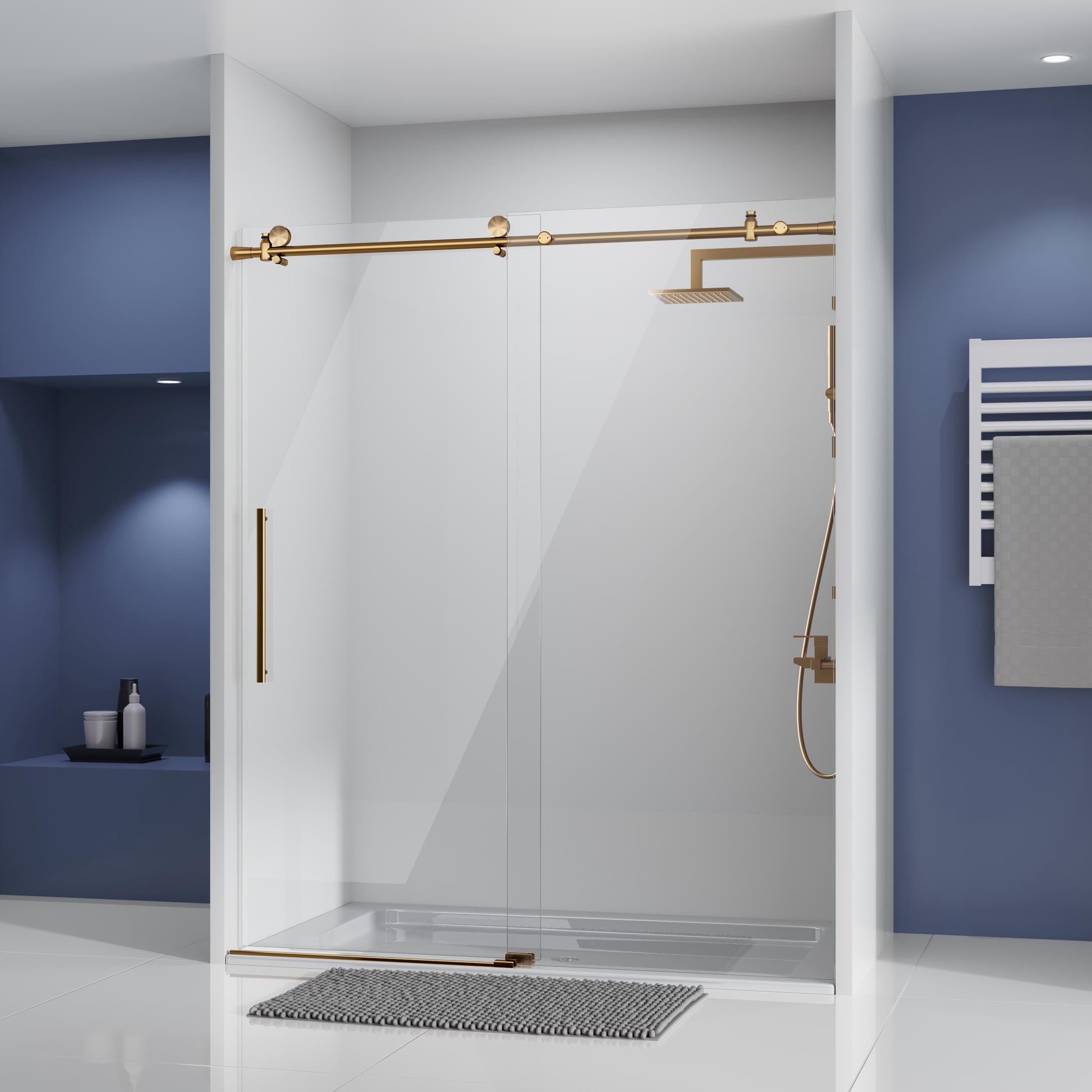 Getpro 56 To 60 In. W X 76 In. H Single Sliding Frameless Shower Door In Brushed Nickel Gold With 3/8 In. Tempered Clear Glass GP-225-76G - The Home Depot - View #10