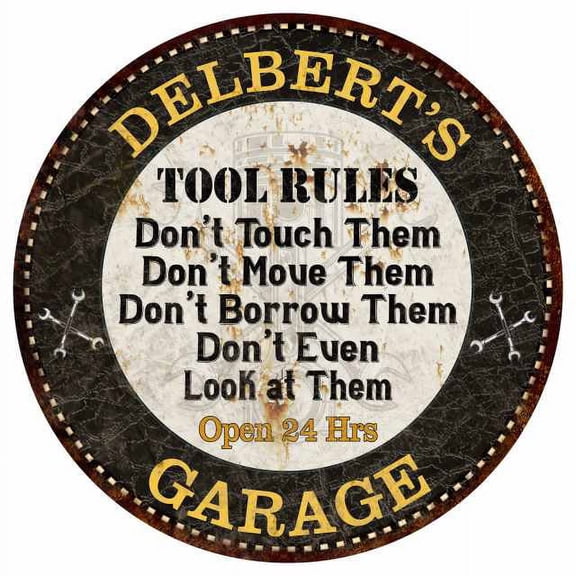 DELBERT'S Garage Rules 14" Round Metal Sign Garage Bar Wall Decor 100140013388