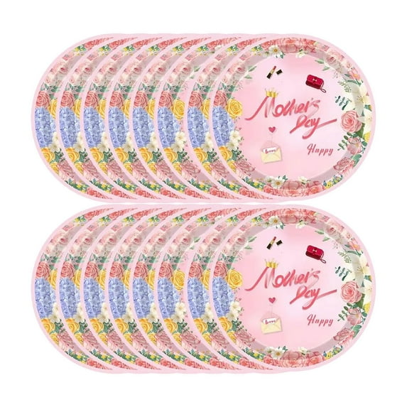DELESYS 16Pcs Happy Mother's Day Cake Plates Dessert Tableware Set Party Supplies, Best Mom Ever Mothers Day Paper Plates Dinnerware Disposable Decorations, 7 Inch