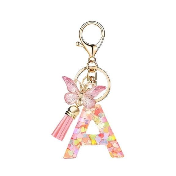 DELESYS Fashion Alphabet Initial Letter Keychain Tassel Butterfly Pendant Key Ring for Purse Handbags Women Girl