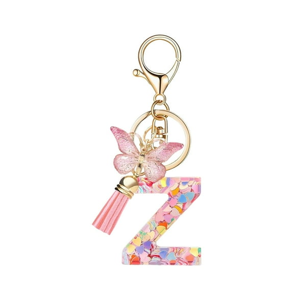DELESYS Fashion Alphabet Initial Letter Keychain Tassel Butterfly Pendant Key Ring for Purse Handbags Women Girl