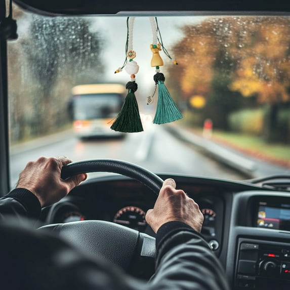 DELESYS Hanging Car Charm Car Mirror Hanging Accessories, Tassels Rear View Mirror Accessories Car Hanging Ornament, Cute Car Accessories for Women/Men