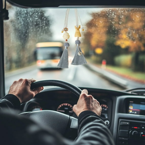 DELESYS Hanging Car Charm Car Mirror Hanging Accessories, Tassels Rear View Mirror Accessories Car Hanging Ornament, Cute Car Accessories for Women/Men