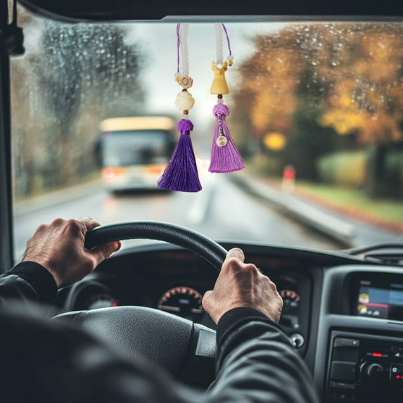 DELESYS Hanging Car Charm Car Mirror Hanging Accessories, Tassels Rear View Mirror Accessories Car Hanging Ornament, Cute Car Accessories for Women/Men