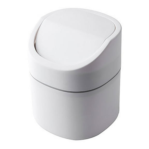 DELESYS Mini Bathroom Trash Can with Lid, Modern Mini Waste Bin with Swing Lid, Plastic Garbage Can for Kitchen, Bathroom, Bedroom, Office, Under Desk, 5.3*5.3*6.49inches (White)