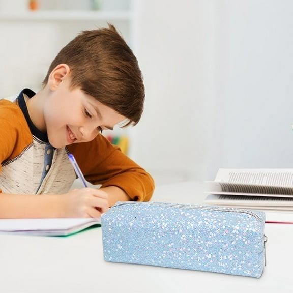 DELESYS Pencil Box Glitter Shiny Pencil Case Stationery Zipper Portable Pencil Case Stationery Storage Bag for Daily Study Work, 21*7*7cm