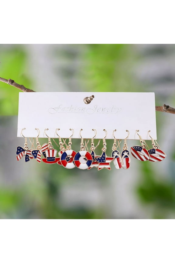 Pendant Set Independence Day Earrings Set Glittering Firework-shaped Cowboy Hat Butterfly Bowknot Star Heart American Flag Stud Earrings Independence Day Celebration Decors