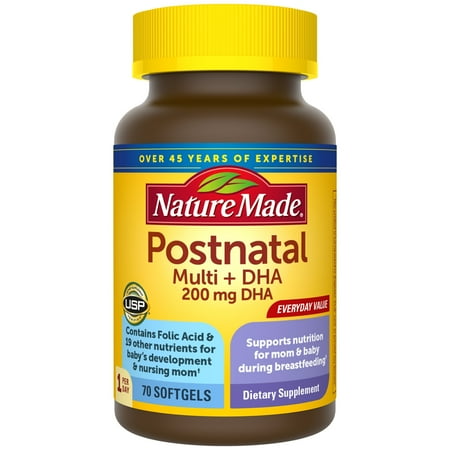 Nature Made Postnatal Multivitamin + DHA Softgels, 70 Count for Daily Nutritional Support