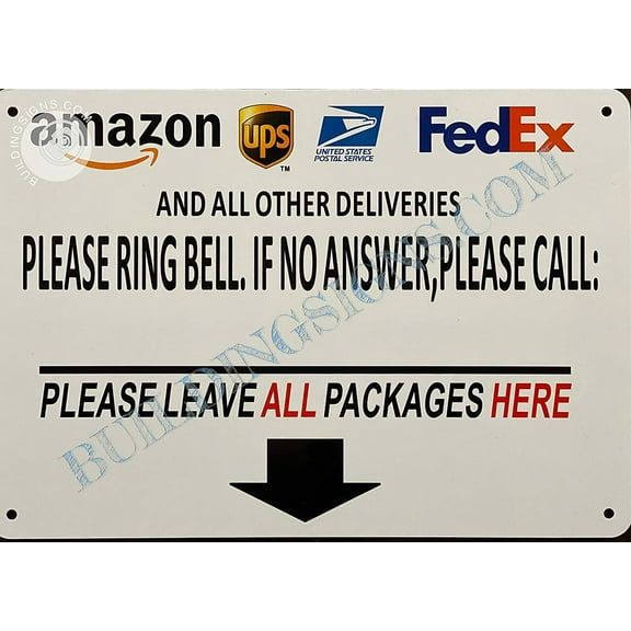 DELEVRIES Please Ring Bell IF NO Answer Please Call Sign (Aluminum, Rust Free White, 7x10) (ref-2201)