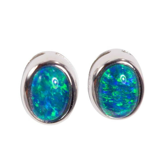 DELICATE PATH STERLING SILVER AUSTRALIAN BLACK OPAL STUD EARRINGS