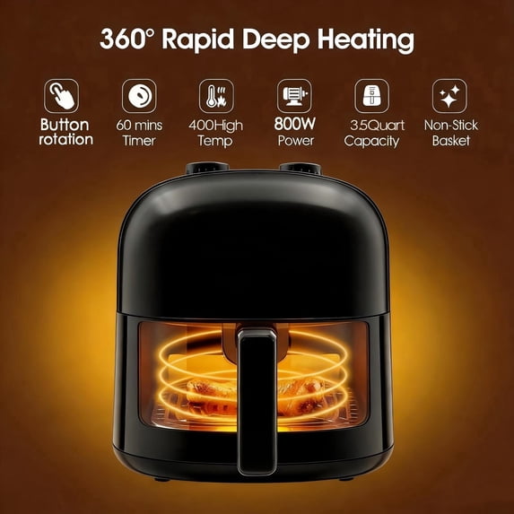 DELICIO 3Quart 800W Thermal Convection Device, Dual-Knob Interface, Non-Stick Dishwasher Safe Internal Part, Model 3.5-D1