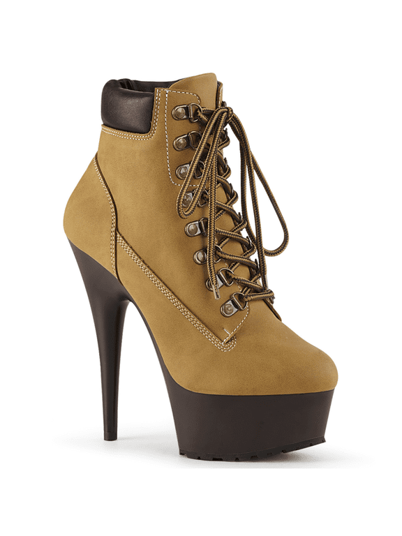 DELIGHT-600TL-02, 6" Heel 1 3/4" Platform Lace-up Front Bootie