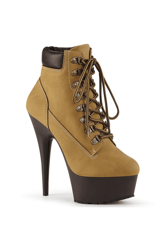 DELIGHT-600TL-02, 6" Heel 1 3/4" Platform Lace-up Front Bootie