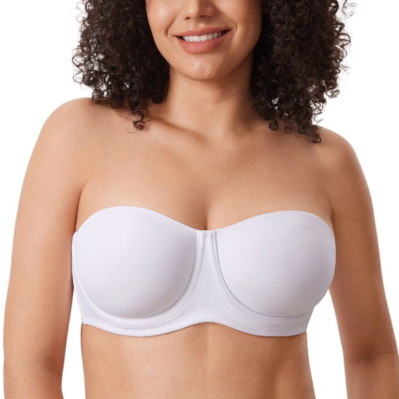 DELIMIRA Strapless Bras for Women Full Coverage Plus Size Bandeau Underwire Unlined Bra