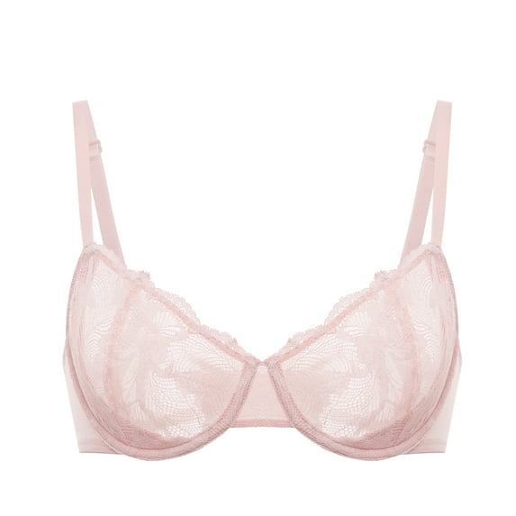 DELIMIRA Women's Balconette Bra Plus Size Lace Sexy Underwire Unlined Push Up See Through Bras