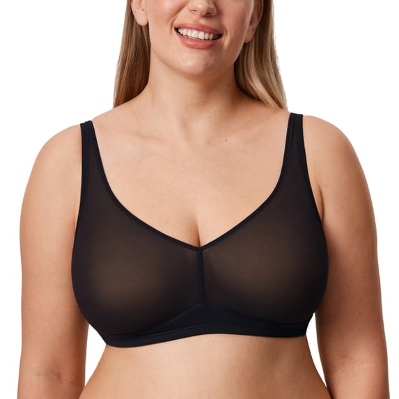 DELIMIRA Women's Cosnufy Sheer Mesh Bra Wireless Full Coverage Plus Size Unlined Bras