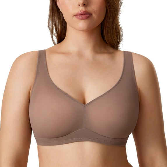 DELIMIRA Women's Cosnufy Sheer Mesh Bra Wireless Full Coverage Plus Size Unlined Bras