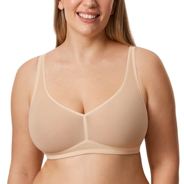 DELIMIRA Women's Cosnufy Sheer Mesh Bra Wireless Full Coverage Plus Size Unlined Bras